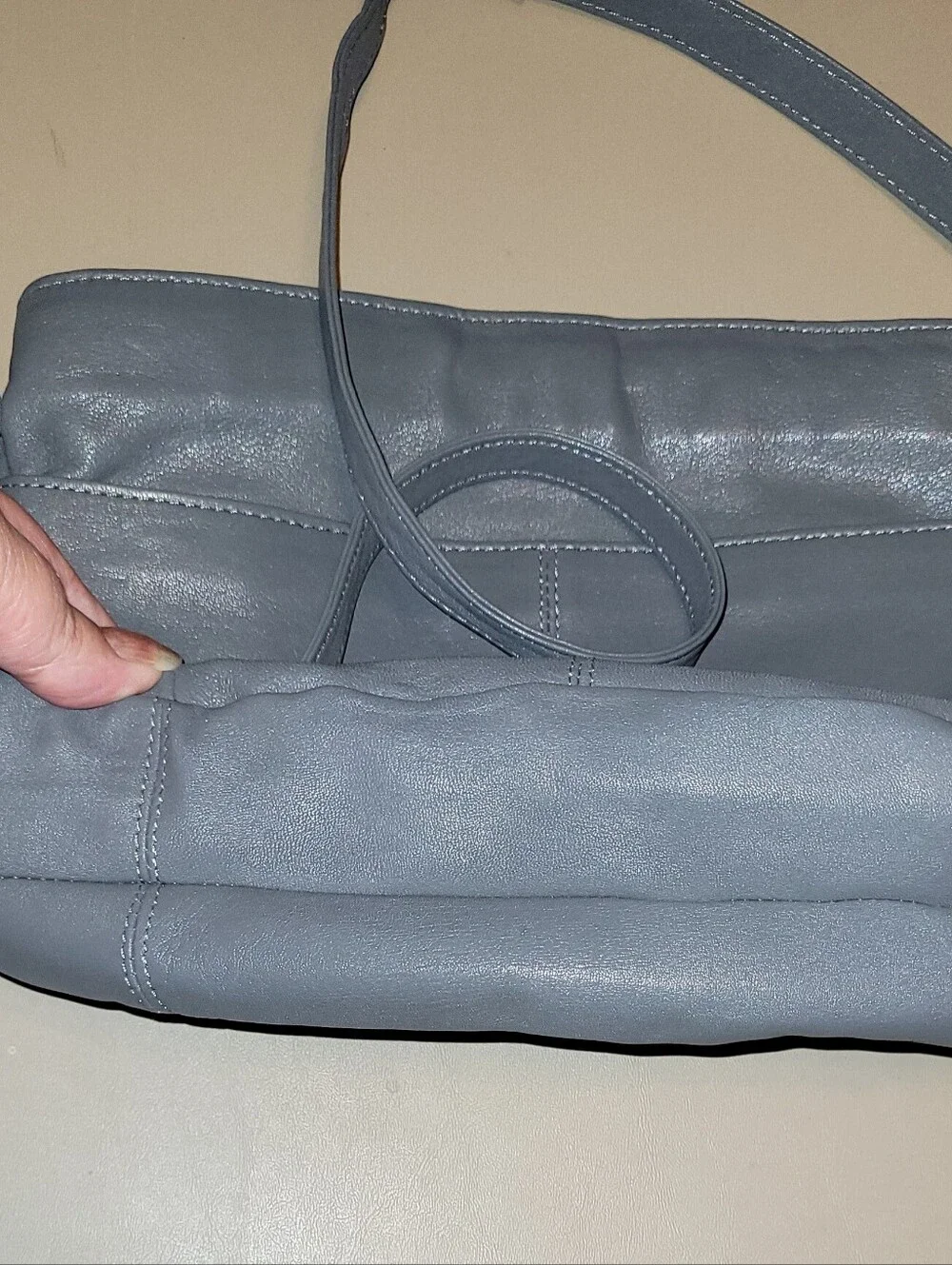 Bermans Leather - Soft Blue/gray Leather Crossbody Bag.